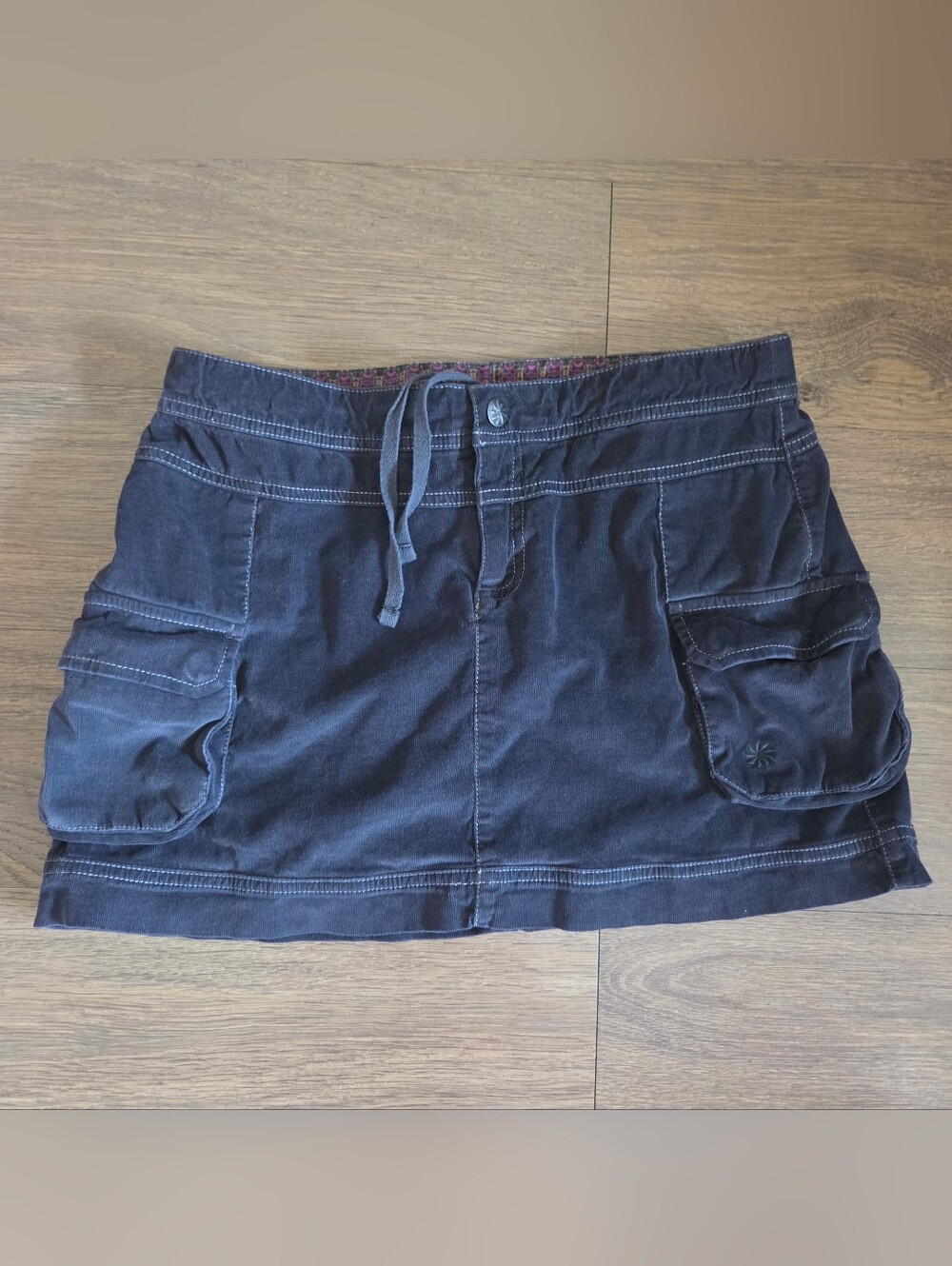 Athleta charcoal gray micro corduroy Purple Patterned Waistband